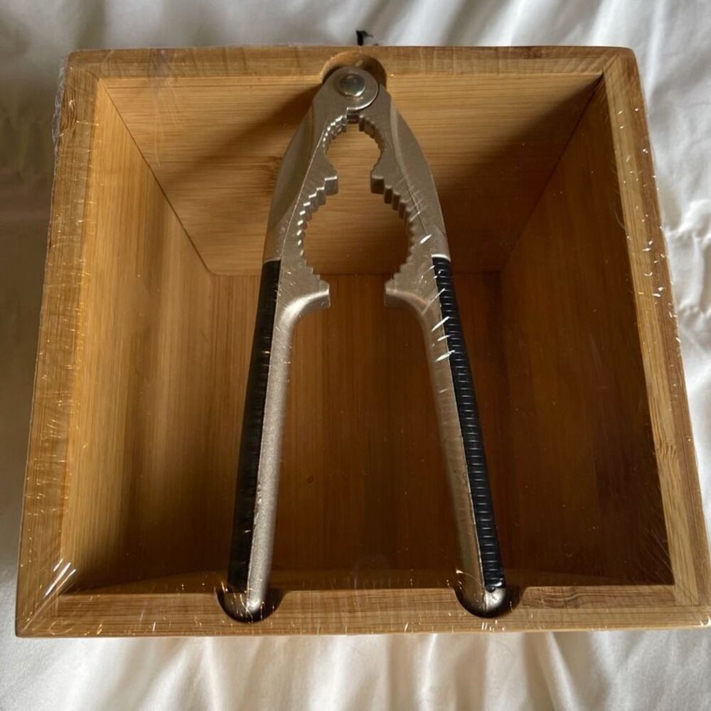 Bamboo (?) Nut Cracker Holder with Nut Cracker